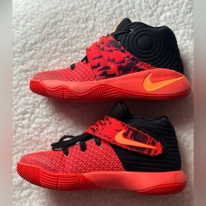 Nike Red and Black Kids High-Top Basketball Sneakers with Orange Swoosh